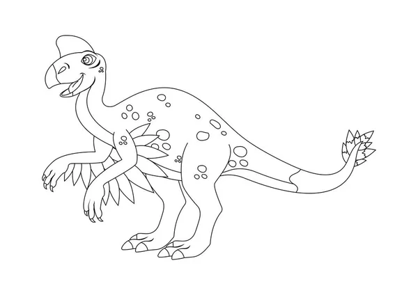 Black White Oviraptorosaur Dinosaur Cartoon Character Vector Desenho Para Colorir — Vetor de Stock