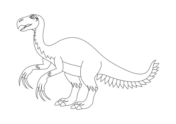 Black White Therizinosaurus Dinosaur Cartoon Character Vector Coloring Page Therizinosaurus — Stock Vector