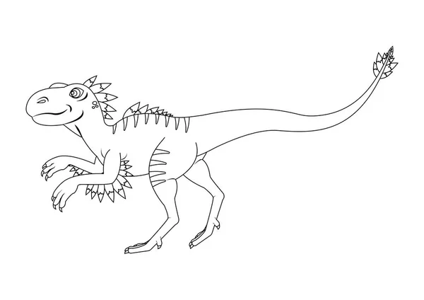 Black White Velociraptor Dinosaur Cartoon Character Vector Χρωματισμός Σελίδας Ενός — Διανυσματικό Αρχείο
