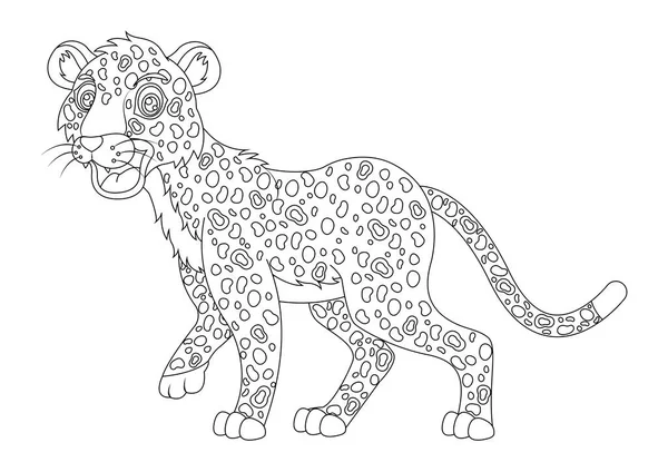 Ilustración Personajes Dibujos Animados Leopardo Blanco Negro Página Para Colorear — Archivo Imágenes Vectoriales