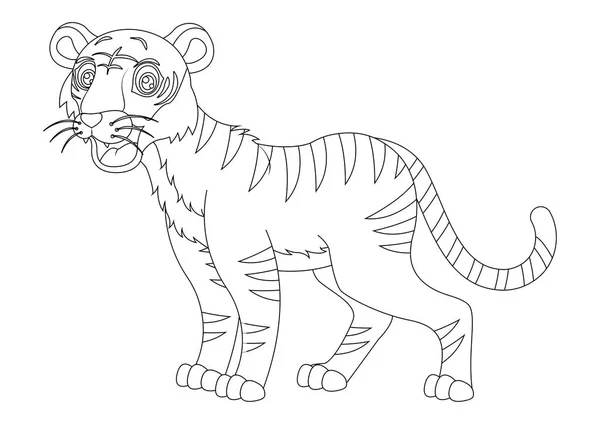 Schwarz Weiße Zeichentrickfigur Tiger Vektor Illustration Malvorlage Von Cartoon Tiger — Stockvektor