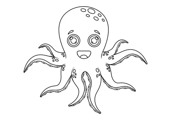 Coloring Page Octopus Cartoon Character Vector Black White Cartoon Octopus — Stock Vector