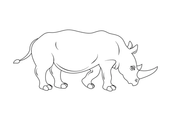 Disegno Colorare Vettore Personaggi Dei Cartoni Animati Del Rinoceronte — Vettoriale Stock