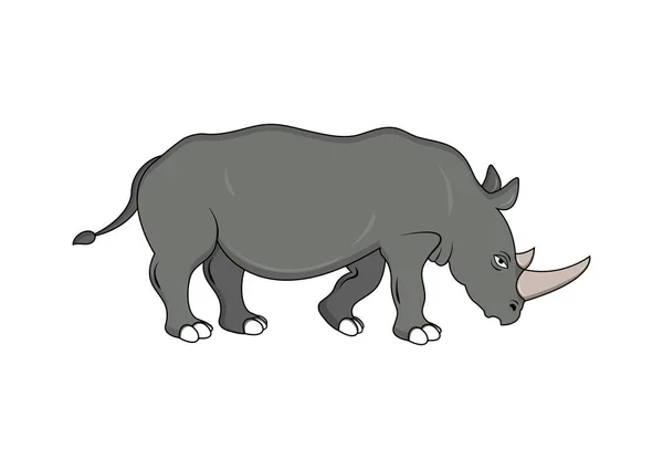 Rhinoceros Caráter Dos Desenhos Animados Vector Flat Design —  Vetores de Stock