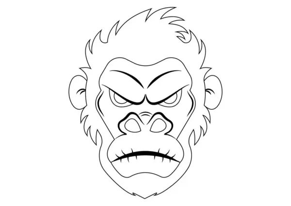 Svart Och Vit Gorilla Head Cartoon Vector Färgläggning Sida Gorilla — Stock vektor