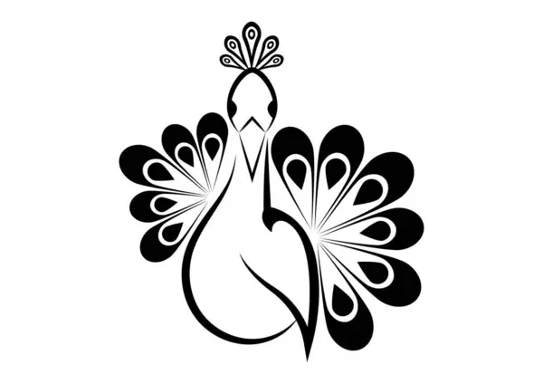 Μαύρο Peacock Silhouette Διάνυσμα Επίπεδη Σχεδίαση Απομονωμένη Λευκό Φόντο — Διανυσματικό Αρχείο