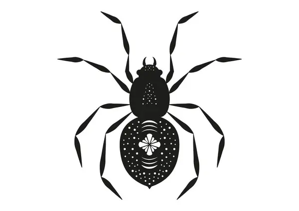 Černá Bílá Pavouk Silueta Plochém Stylu Vektoru — Stockový vektor