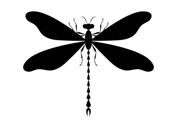 Zwart Wit Libelle Silhouet Vlakke Stijl Vector — Stockvector