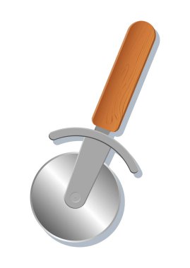 Beyaz Arkaplanda Pizza Kesme Tekerleği Çizgi Filmi Vektör Düz Tasarımı