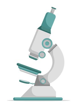 Beyaz zemin üzerinde izole edilmiş bilimsel laboratuar mikroskop vektör düz tasarımı