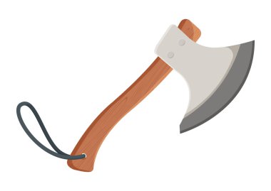 Balta vektör düz tasarım. Kamp baltası parçası beyaz arkaplanda izole edildi