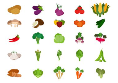 Taze sebze çeşitlerinin toplanması vektör illüstrasyonu