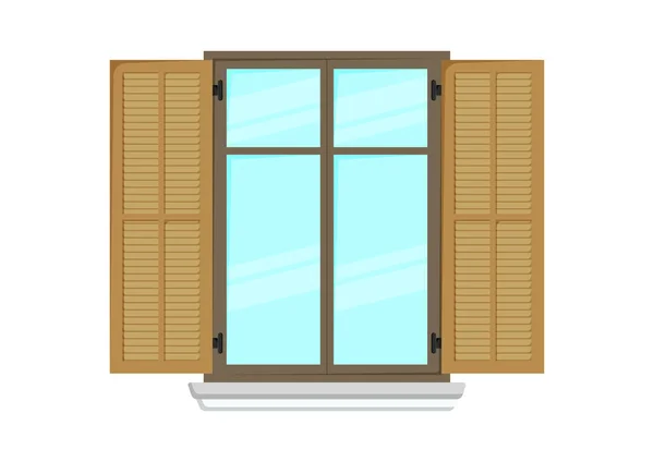 Fenêtre Maison Avec Volets Vector Flat Design — Image vectorielle