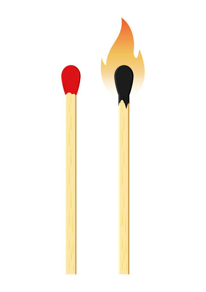 Match stick and burnt match stick vector flat design
