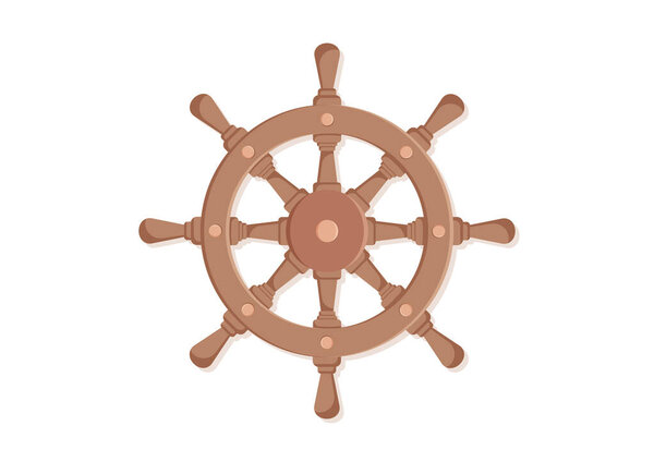 Ship Steering Wheel in Flat Style Vector Illustration Isolated on White Background