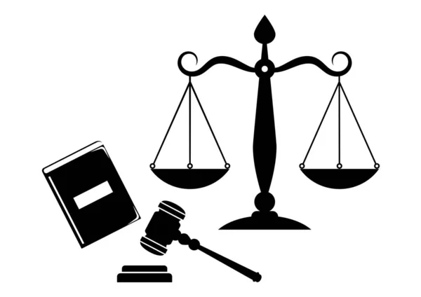 黒と白の法律と司法コンセプトベクトルシルエット Jpg — ストックベクタ