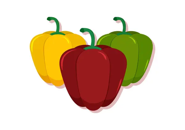 Illustrazione Vettoriale Peperone Rosso Giallo Verde Vegetale Fresco Delizioso Cibo — Vettoriale Stock
