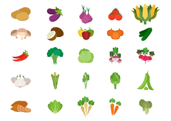 Collection Différents Types Légumes Frais Illustration Vectorielle — Image vectorielle