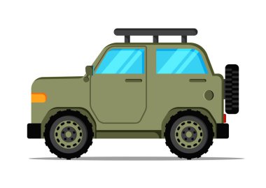 Off road SUV vektör düz tasarım. Askeri araç cipi beyaz arka planda izole edilmiş.