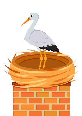 Leylek Yuvası Clipart Vektör Düz Tasarımı. Kuşlar için yuva
