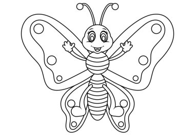 Siyah ve Beyaz Kelebek Vektör Düz Tasarım Renk Sayfaları için İdeal