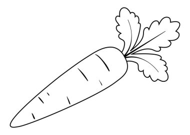 Siyah ve Beyaz Karikatür Havuç Vektör Düz Tasarımları, Renklendirme Sayfaları için ideal, Beyaz Arkaplan 'da izole edilmiş