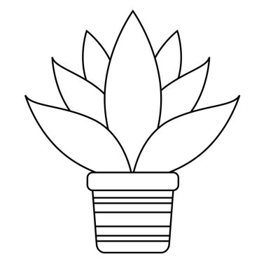 Beyaz Arkaplanda izole edilmiş Siyah ve Beyaz Ev Bitkisi Çiçek Saksı Vektör Düz Tasarımları Renk Sayfaları için idealdir