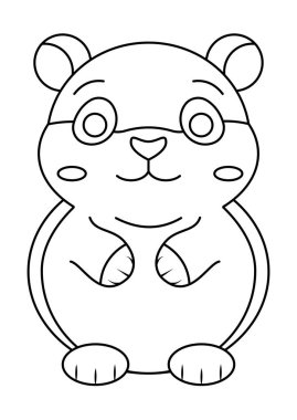 Siyah ve Beyaz Gülümseyen Hamster Clipart Düz Tasarımları, Beyaz Arkaplanda izole edilmiş Renkli Sayfalar için ideal