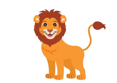 Çizgi film Aslan Vektör Düz Tasarımları, Beyaz Arkaplanda İzole Edildi