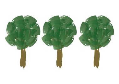 Boyalı Ağaçlar Vektör Düz Tasarımı Beyaz Arkaplanda İzole Edildi