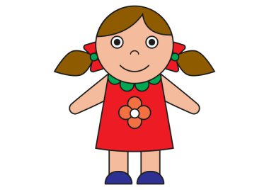 Oyuncak Bebek Clipart Vektör Düz Tasarımları, Renklendirme Sayfaları için ideal, Beyaz Arkaplanda izole edilmiş