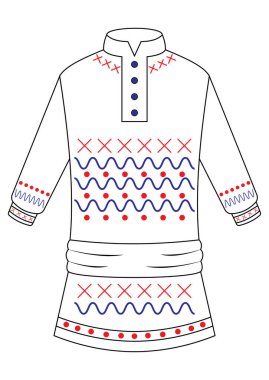 Desenli Geleneksel Elbise Beyaz Arkaplanda izole edilmiş Renklendirme Sayfaları için ideal Düz Tasarımlar