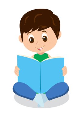 Kitap vektörü düz tasarımı okuyan küçük çocuk.