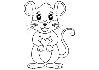 Siyah ve Beyaz Fare Vektör Düz Tasarım. Renk Sayfaları