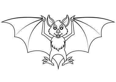 Siyah ve Beyaz Yarasa Vektörü. Renk Sayfaları