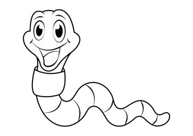 Siyah ve beyaz solucan vektör düz tasarım. Karikatür solucanının beyaz arkaplanda izole edilmiş renkli sayfası