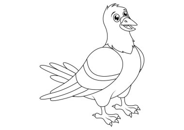 Siyah beyaz güvercin çizgi filmi. Çizgi film güvercin vektör düz tasarımının renklendirme sayfası