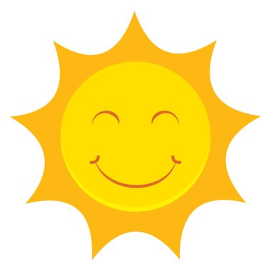 Gülen güneş vektörü düz tasarımı beyaz arkaplan üzerinde izole