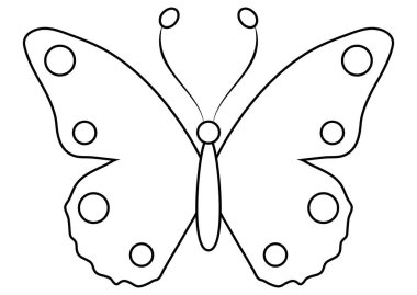 Siyah ve beyaz kelebek işareti. Kelebek pulu vektör düz dizaynının renklendirme sayfası