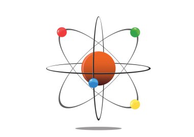 Atom vektörü düz tasarımı beyaz arkaplanda izole edildi