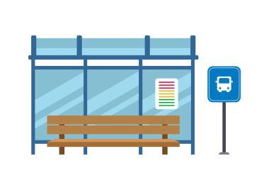 Beyaz arkaplanda izole edilmiş otobüs durağı vektör düz tasarımı