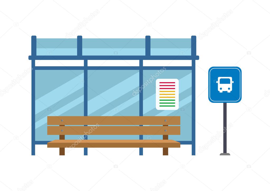Bus stop station vector flat design isolated on white background