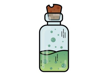 Beyaz arkaplanda izole edilmiş bir iksir şişesinin vektör çizimi