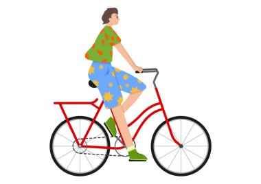 Beyaz arka planda izole edilmiş bisiklet süren mutlu bir çocuk.