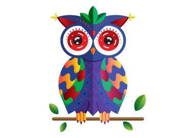 Düz biçimli renkli soyut baykuş beyaz arkaplanda izole