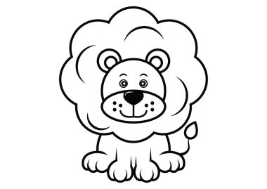 Beyaz ve siyah, mutlu çizgi film Aslan beyaz arka planda izole