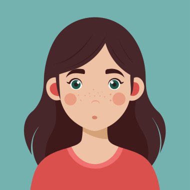 Mavi arka planda yüzü çilli bir kız.