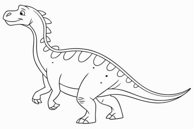 Beyaz zemin üzerinde izole edilmiş düz dizaynlı siyah beyaz Dinozor karikatürü boyama sayfaları için ideal