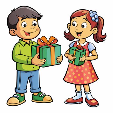 Erkek ve Kız Kardeş Beyaz Arkaplanda Hediye Değiştirme