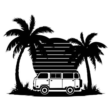 Kamp arabası silueti beyaz arkaplanda izole edildi